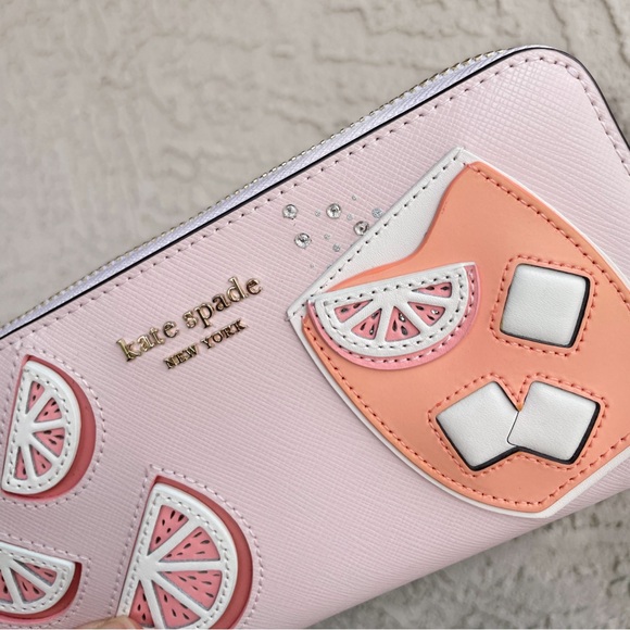 KATE SPADE Pink Tini Embellished Grapefruit Spritz Continental Zip Around Wallet - Picture 3 of 17
